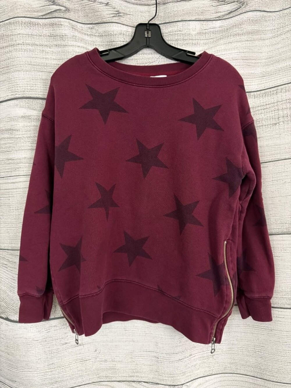 Sundry Burgundy Star Print Side-Zip Oversized Pullover Sweatshirt Size S